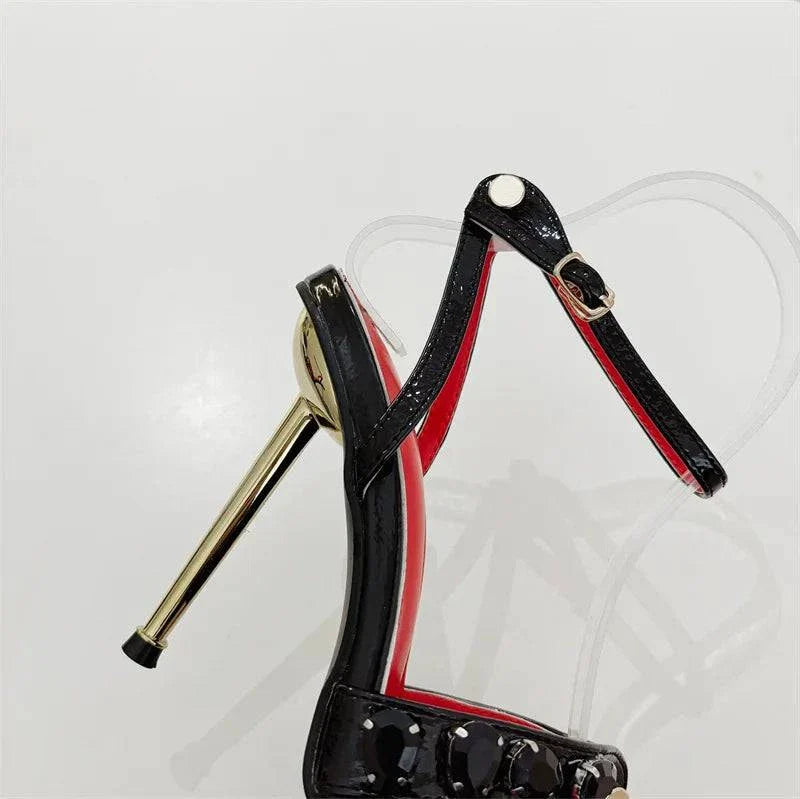 VougeVamp Gem Rivet Narrow Band Sandals - Pointed Toe High Heel Party Shoes for Women