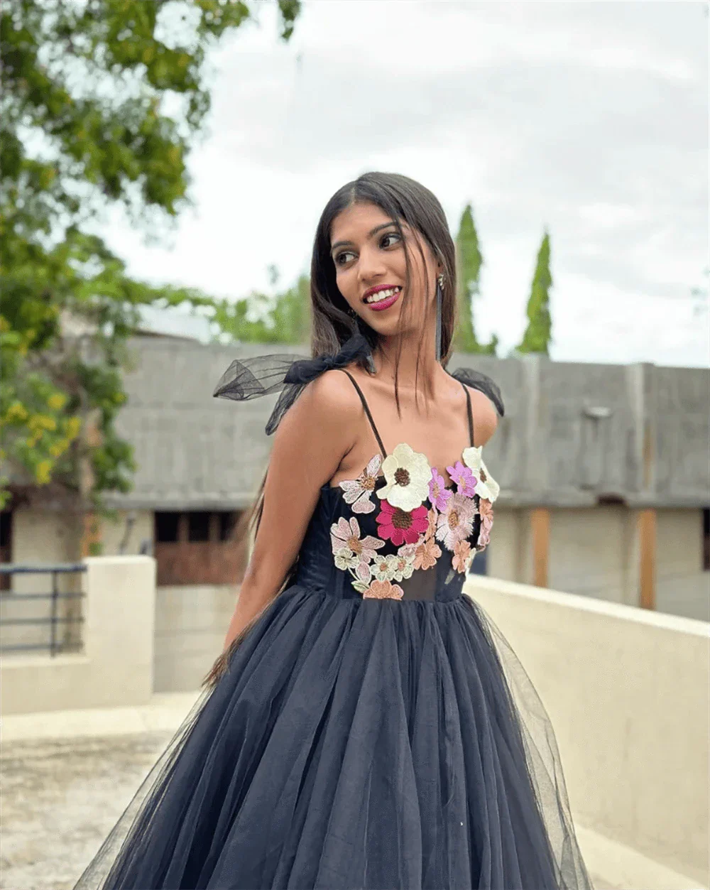 VougeVamp Sweetheart Black Prom Dress with 3D Floral Embroidery - A-Line Fairy Prom Gown - VougeVampUK