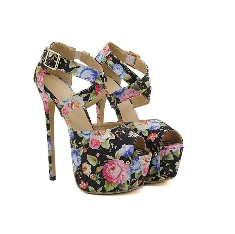 VougeVamp Floral Cloth Platform Pumps - Peep Toe 16CM High Heel Party Shoes for Women