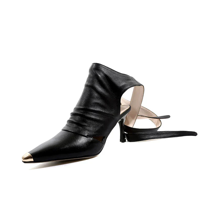 VougeVamp Pointed Toe Slingback Ankle Boots – Chic Strappy High Heel Boots for Elegant & Breathable Style - VougeVampUK