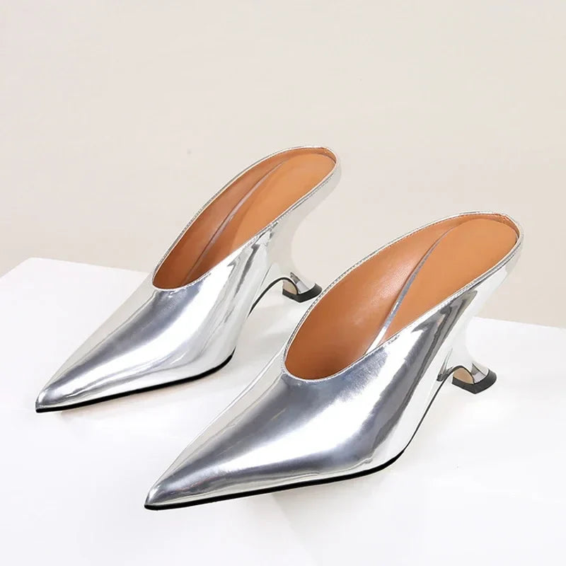 Handmade Pointed Toe Women’s Slippers with Designer Shallow Wedges and High Heels - Elegant Banquet Mule Shoes