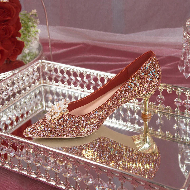 VougeVamp Pearl Flower Bridal Pumps – Elegant Bling High Heels for Weddings & Parties