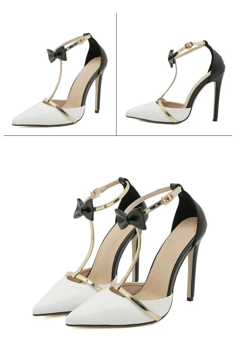 VougeVamp Bowknot Ankle Strap Pumps - Pointed Toe 11.5CM High Heel Party Shoes for Women