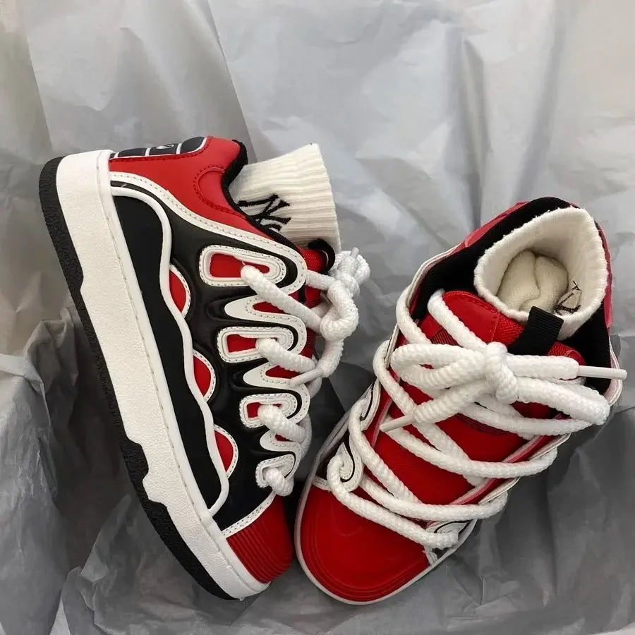 VougeVamp Chunky Retro Sneakers – Plus Size 41 42 Women's Casual Fashion Shoes with Thick Sole - VougeVampUK