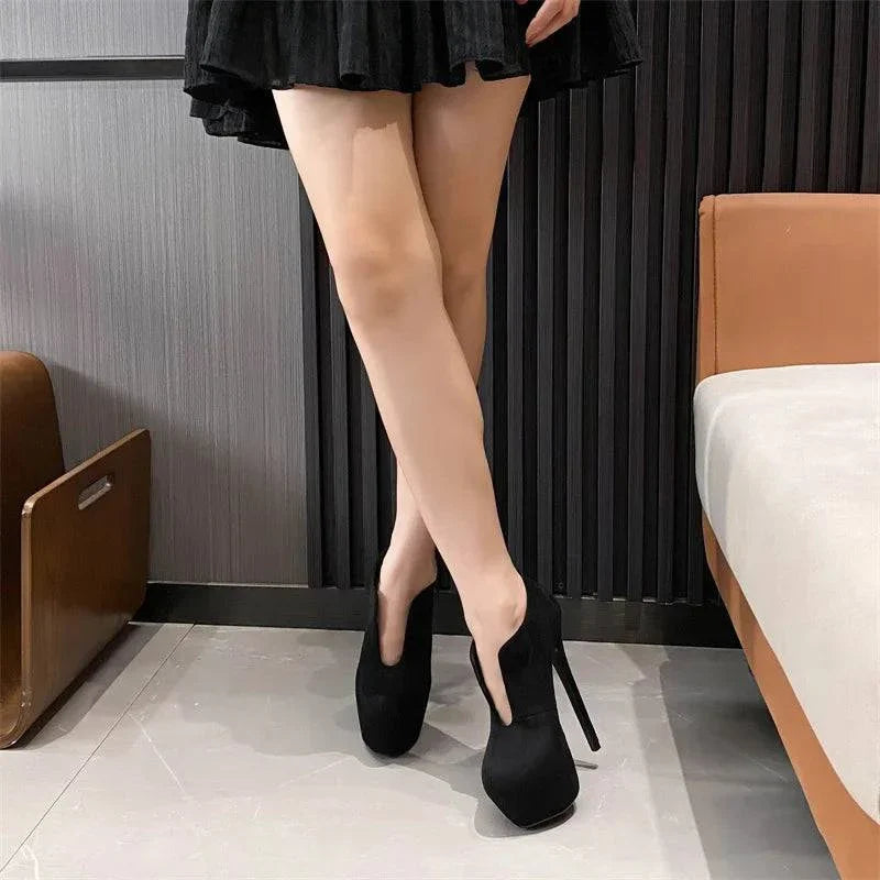 VougeVamp Black Platform Pumps - Round Toe High Heel Party Shoes for Women, Sizes 35-45