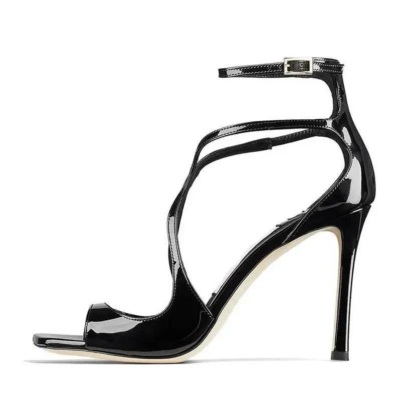 VougeVamp Pink Ankle Cover Strap Gladiator Sandals - Square Open Toe 7CM High Heel Wedding Shoes for Women