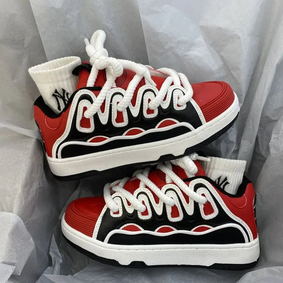 VougeVamp Chunky Retro Sneakers – Plus Size 41 42 Women's Casual Fashion Shoes with Thick Sole - VougeVampUK