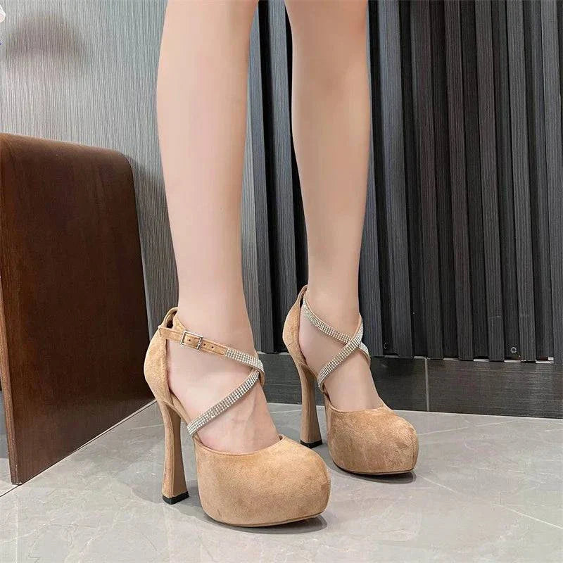 VougeVamp Women’s Rhinestone Ankle Strap Platform Wedges – Sexy Gladiator Sandals for Summer Parties and Events