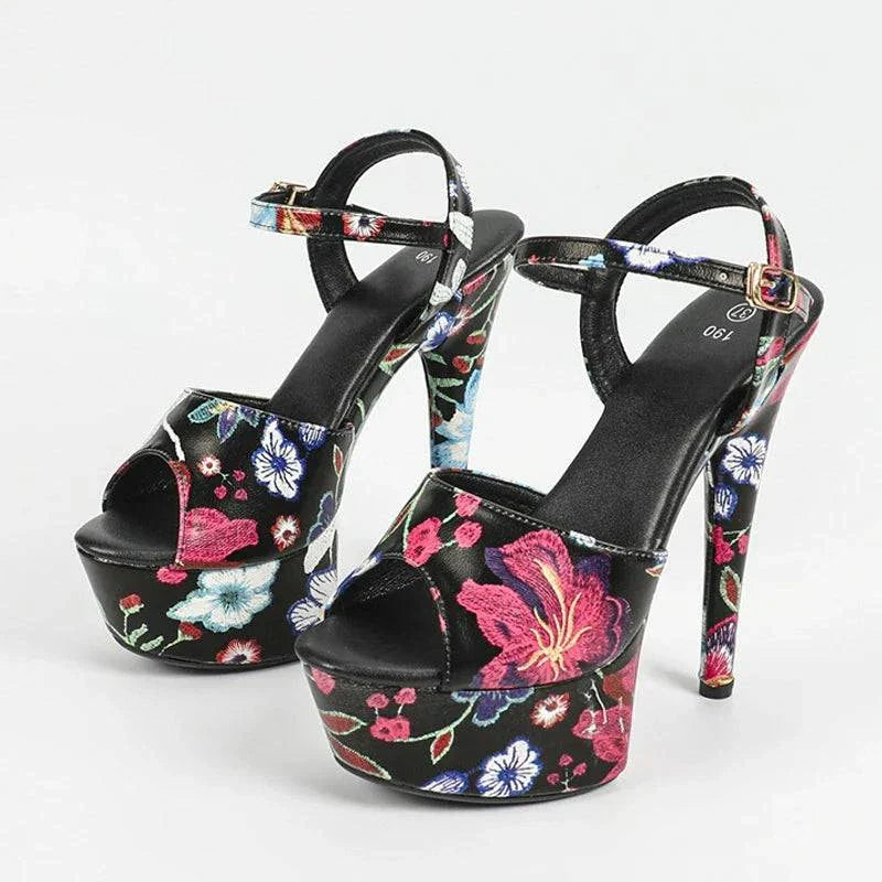VougeVamp Mixed Colors Floral Platform Sandals - Peep Toe High Heel Party Shoes for Women