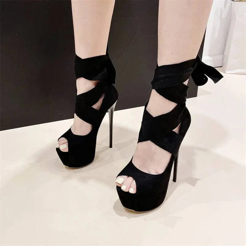 VougeVamp Black Platform Slingback Pumps - Peep Toe High Heel Party Shoes for Women
