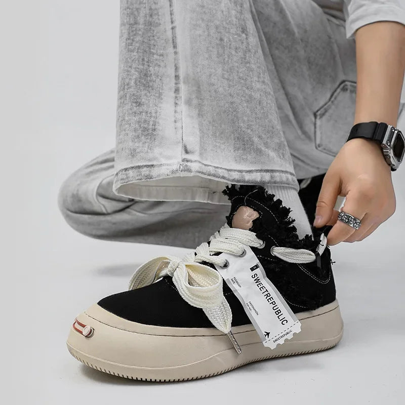 VougeVamp Unisex Summer Canvas Sneakers – Thick Bottom Trendy Street Board Shoes for Casual Wear - VougeVampUK