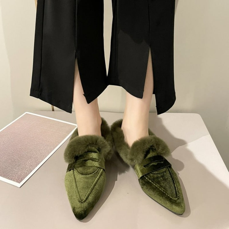 VougeVamp Women's Thick Fur Winter Slippers – Warm Plush Platform Heel Home Shoes