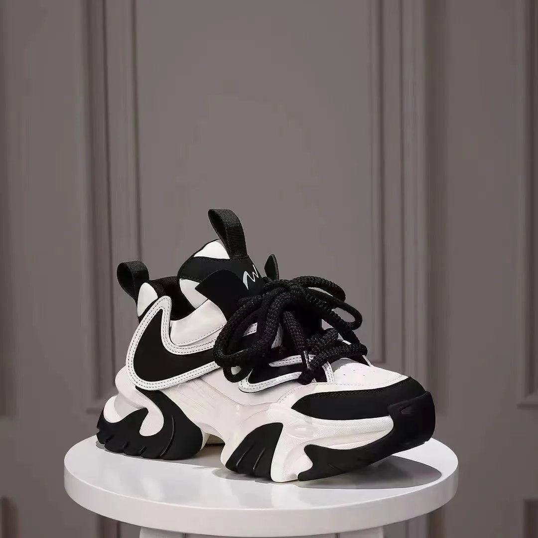 VougeVamp Women's Thick-Soled Sneakers – Height Increasing Breathable Lace-Up Sports Shoes - VougeVampUK