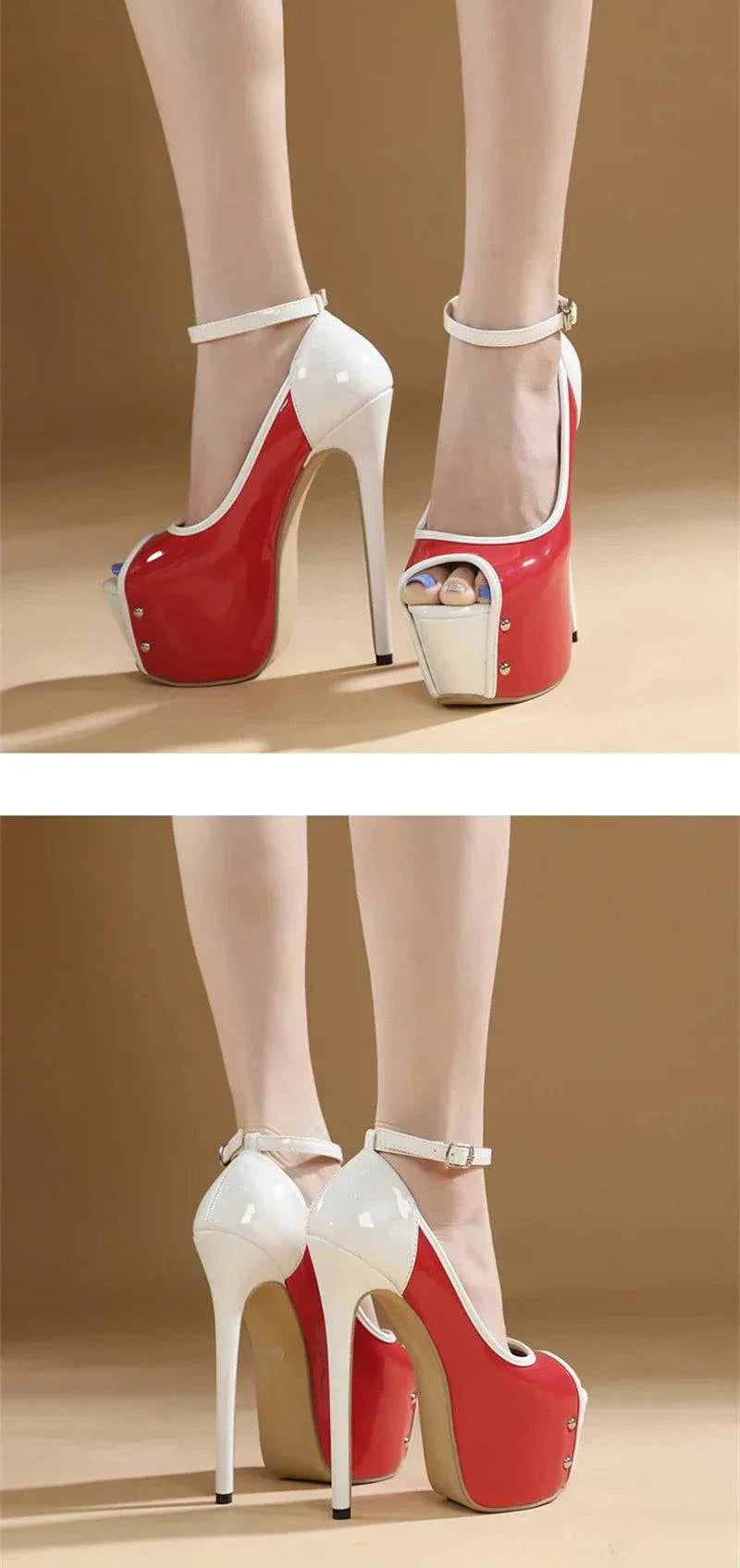 VougeVamp Women’s Red Peep-Toe Platform Pumps – Ultra High 16CM Heels for Parties, Weddings, and Pole Dancing