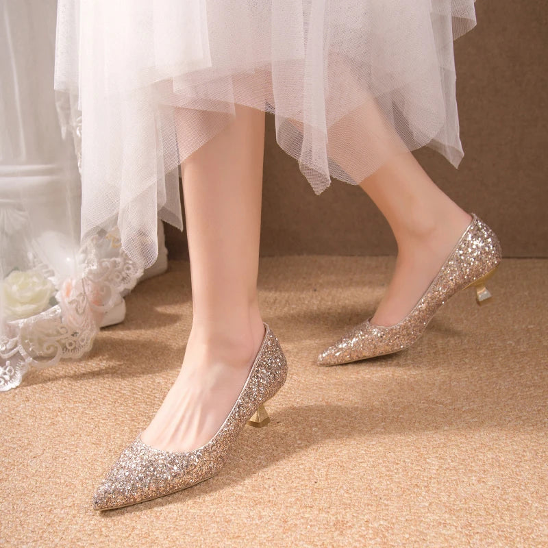 Crystal Gold Wedding High Heels for Women – Elegant Bridal Bridesmaid Shoes - VougeVampUK