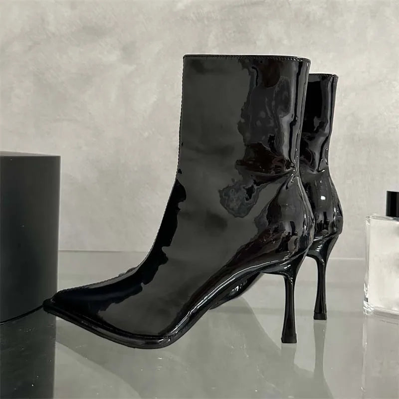 Handmade Leather Low Heel Ankle Boots for Women - Pointed Toe Zipper Closure Short Boots - VougeVampUK