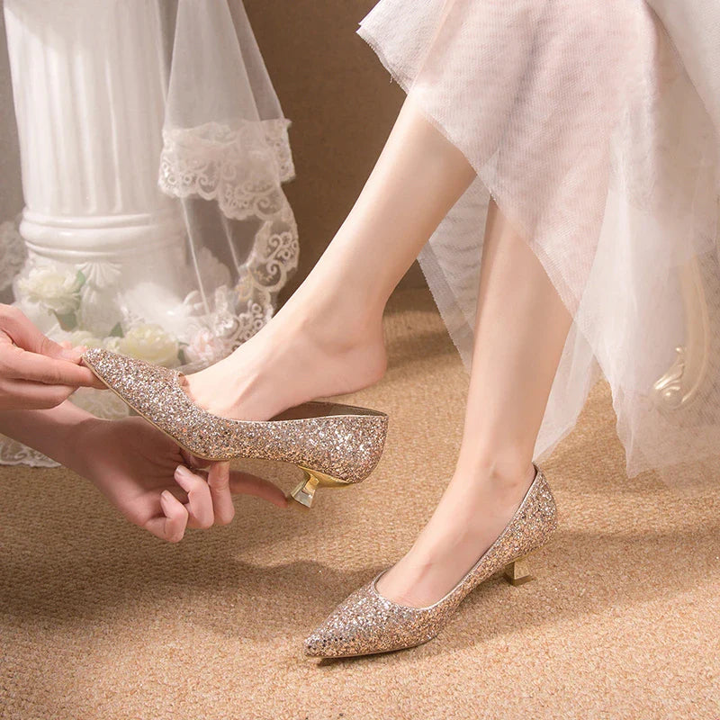 Crystal Gold Wedding High Heels for Women – Elegant Bridal Bridesmaid Shoes - VougeVampUK