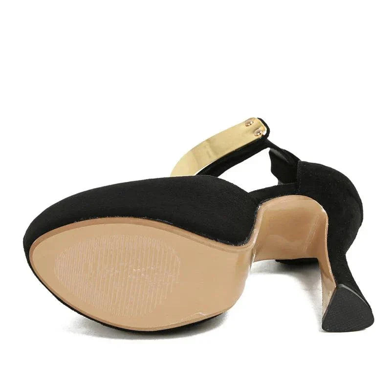 VougeVamp Women’s Metal Ankle Strap Platform Pumps – Sexy 13CM Strange High Heels for Parties and Proms