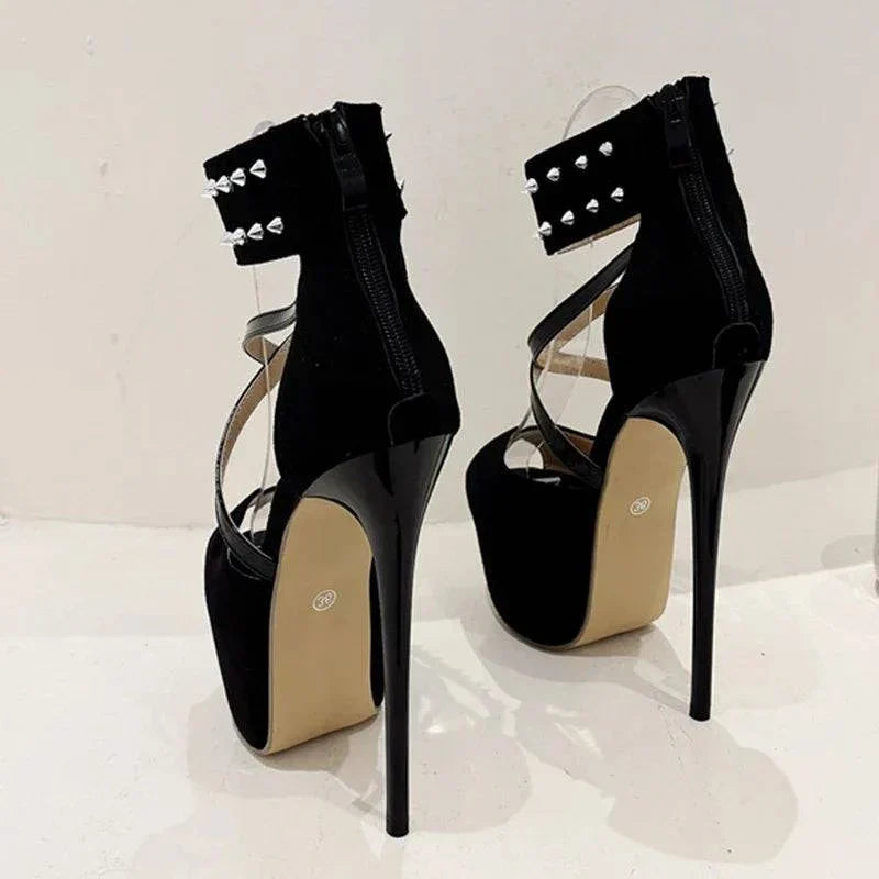 VougeVamp Women’s Metal Rivet Ankle Zip Platform Pumps – Sexy Peep-Toe High Heels for Parties and Pole Dancing