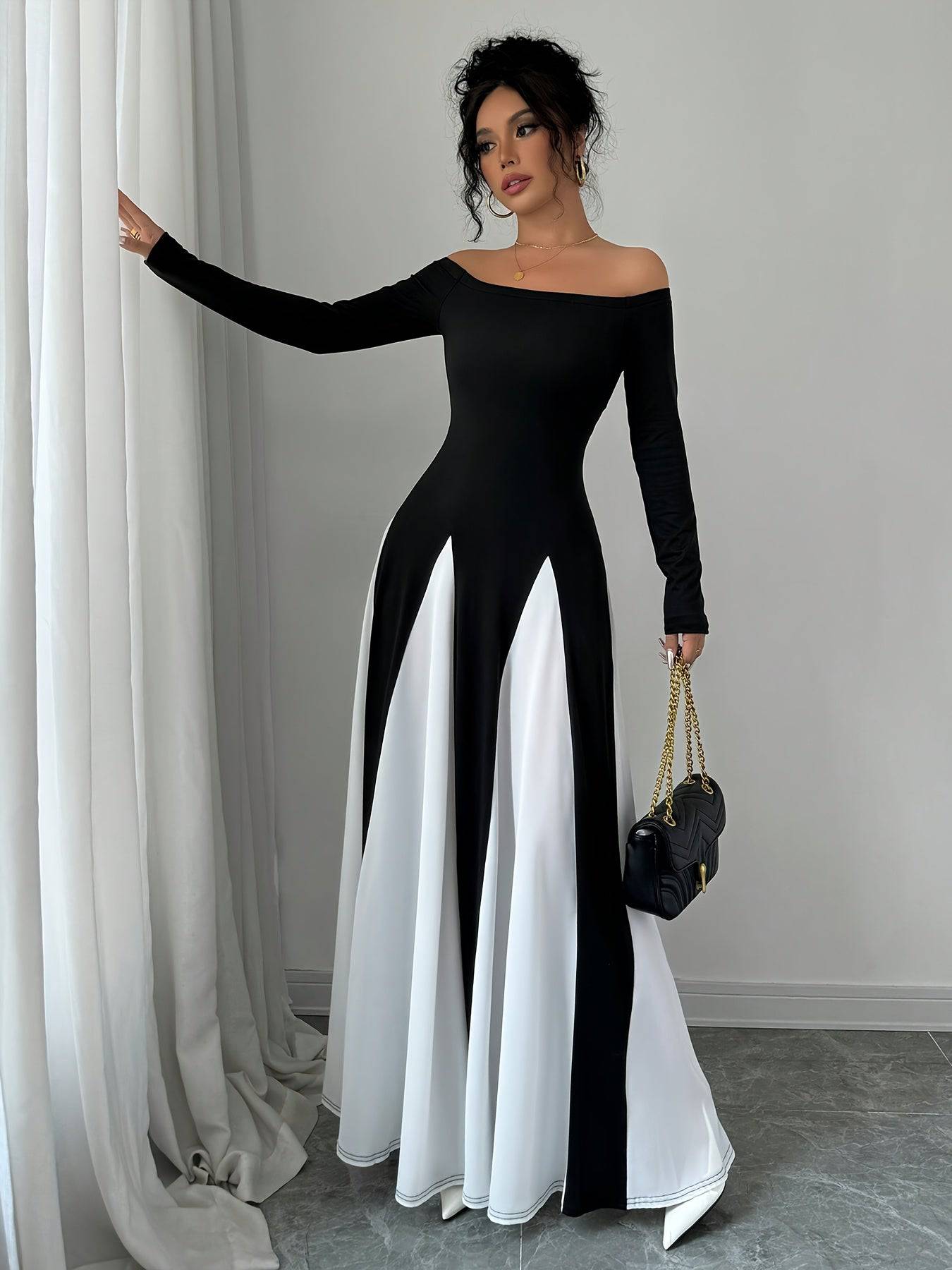 Strapless Ball Gown Kimono Dress for Women – Long Sleeve, Solid Color, A-Line Silhouette