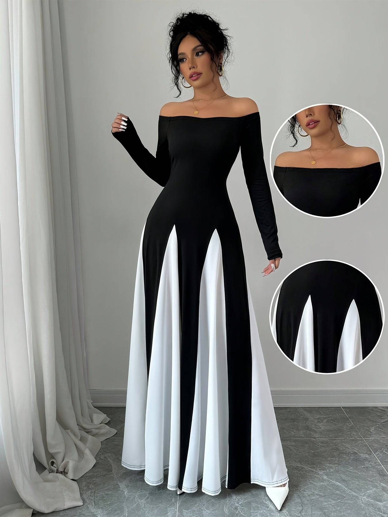 Strapless Ball Gown Kimono Dress for Women – Long Sleeve, Solid Color, A-Line Silhouette