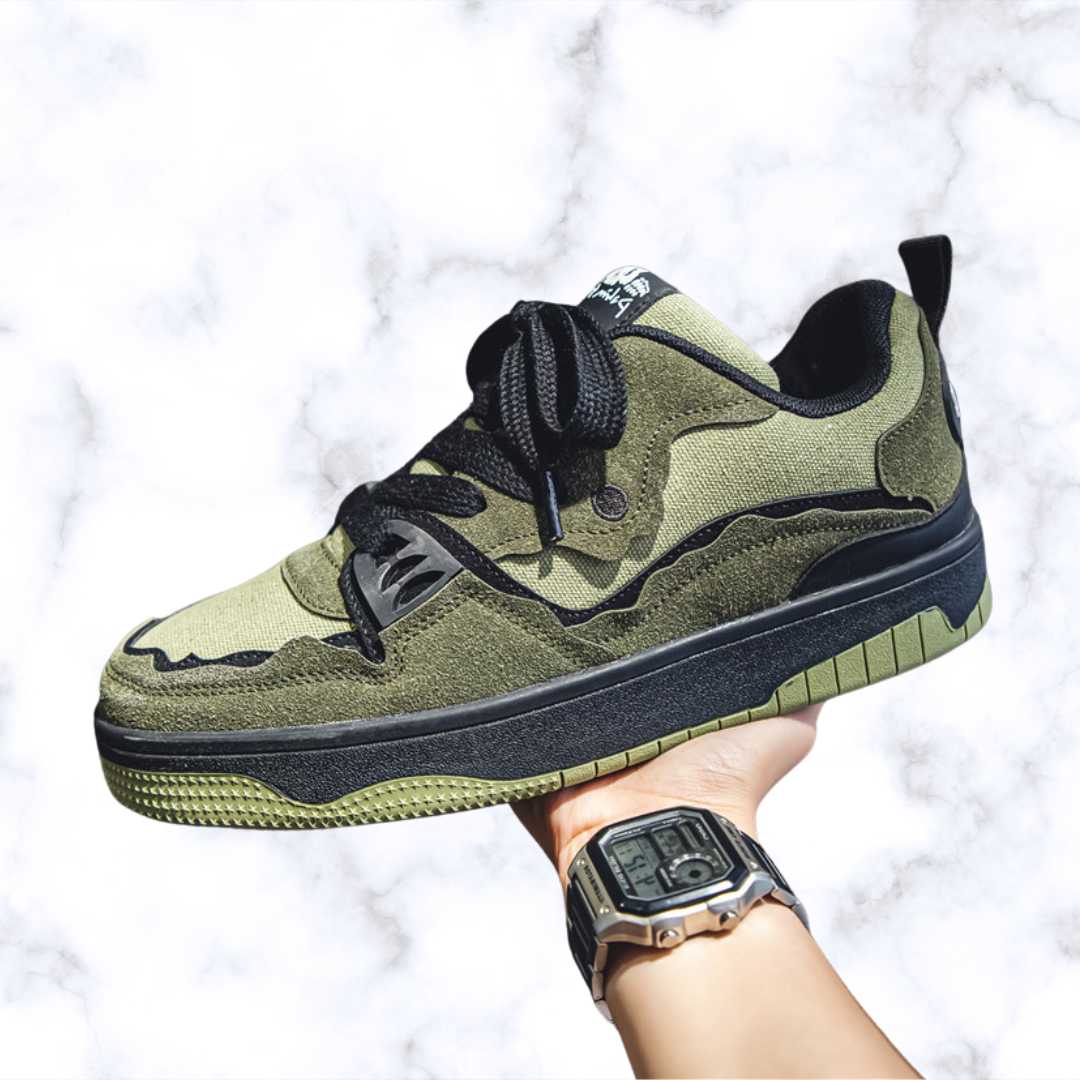 Unisex Breathable Skateboard Sneakers – Army Green Canvas Lace-Up Casual Sports Shoes, Autumn Korean Trend Fashion