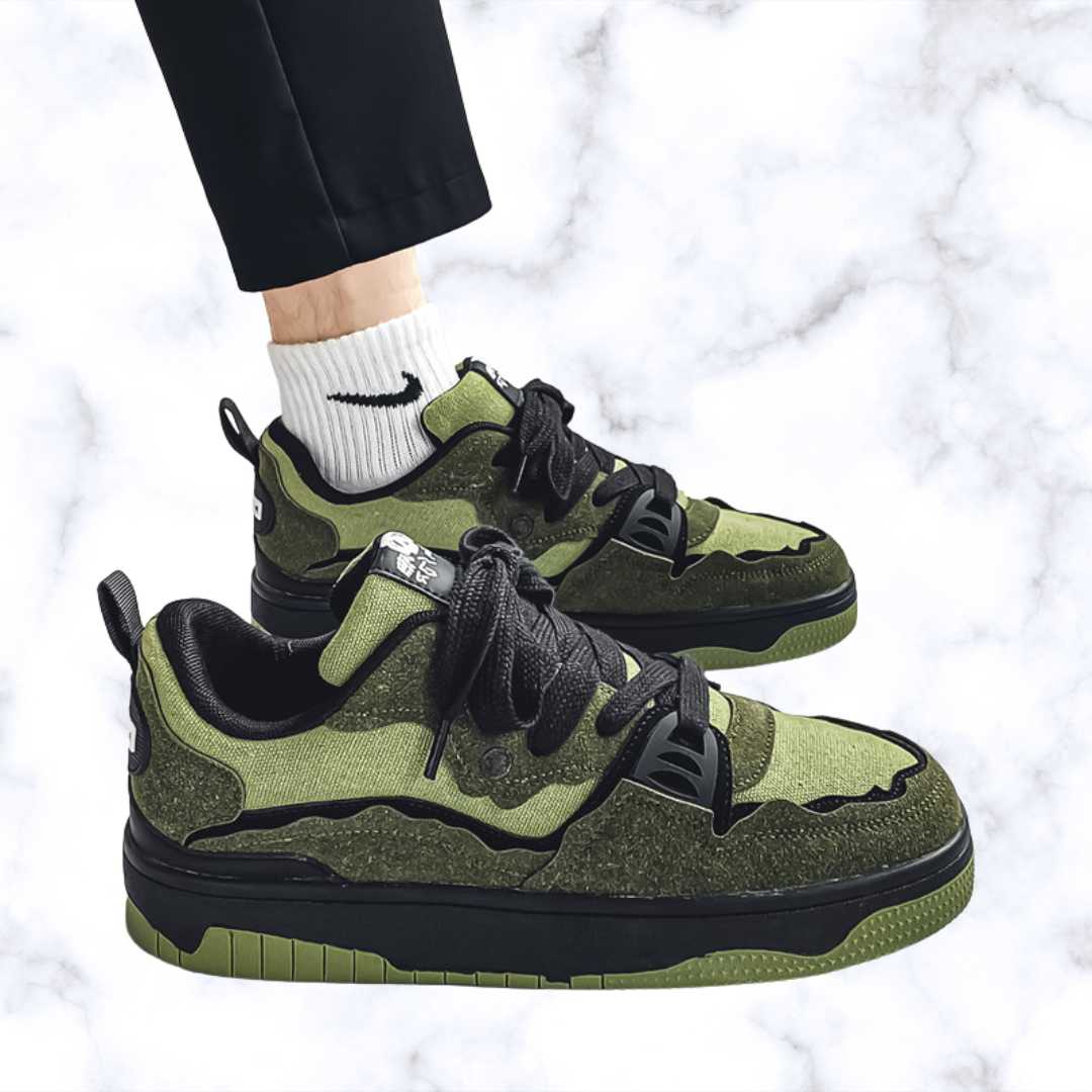 Unisex Breathable Skateboard Sneakers – Army Green Canvas Lace-Up Casual Sports Shoes, Autumn Korean Trend Fashion