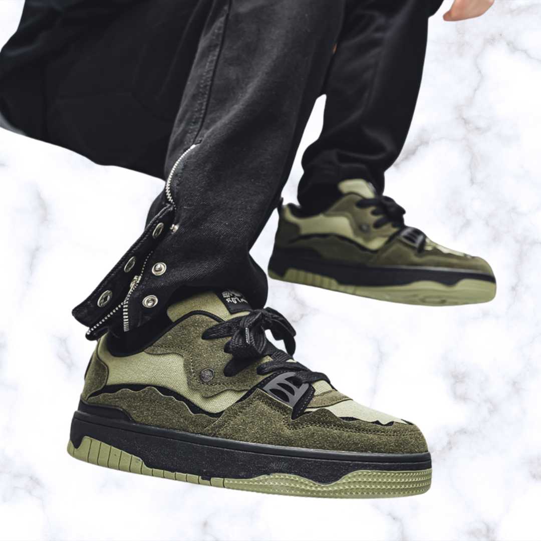 Unisex Breathable Skateboard Sneakers – Army Green Canvas Lace-Up Casual Sports Shoes, Autumn Korean Trend Fashion