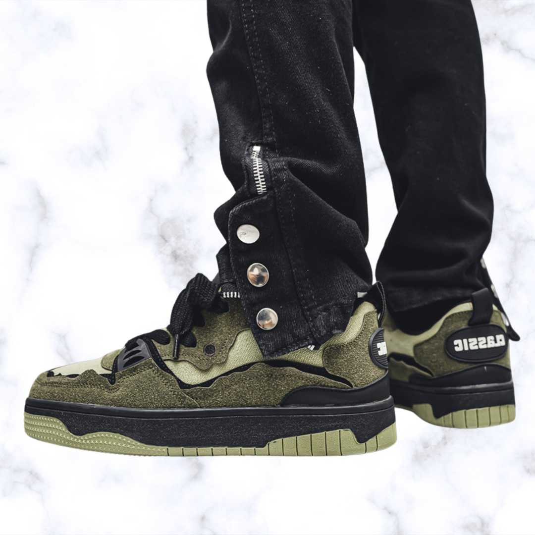 Unisex Breathable Skateboard Sneakers – Army Green Canvas Lace-Up Casual Sports Shoes, Autumn Korean Trend Fashion