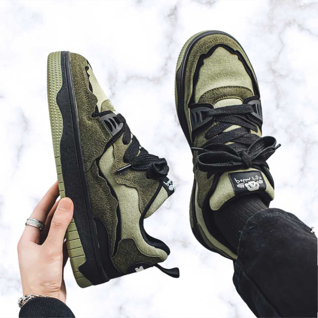 Unisex Breathable Skateboard Sneakers – Army Green Canvas Lace-Up Casual Sports Shoes, Autumn Korean Trend Fashion