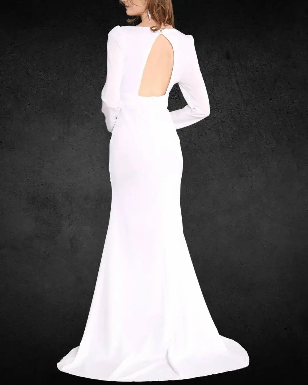 VougeVamp Elegant French-Inspired V-Neck Long Sleeve Mermaid Bridal Gown - Wedding Outfit - VougeVampUK