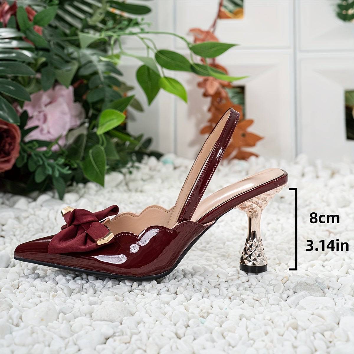 VougeVamp Fashionable Pointed Toe Dress Pumps – Elegant Stiletto Heels with Bowknot & Back Strap