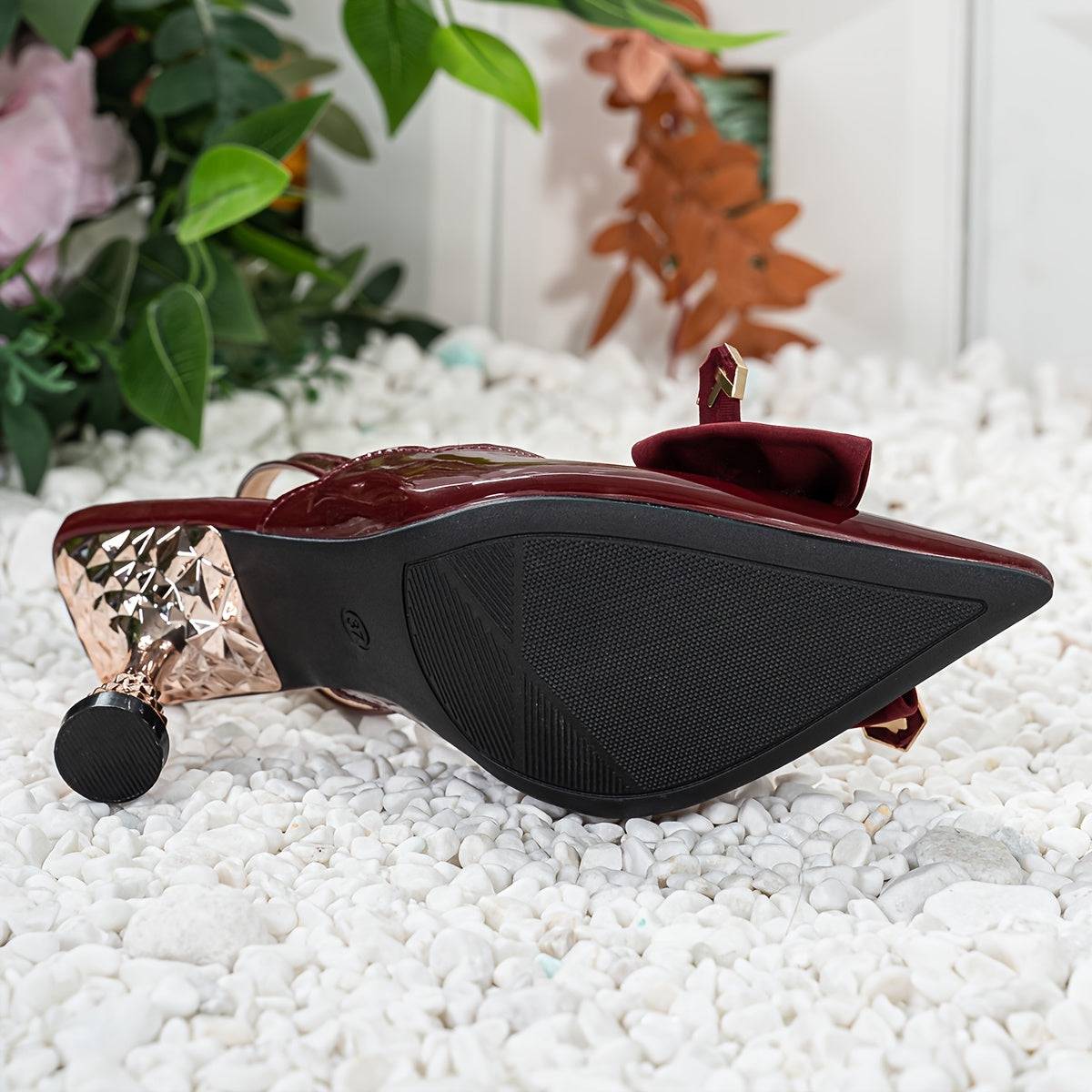 VougeVamp Fashionable Pointed Toe Dress Pumps – Elegant Stiletto Heels with Bowknot & Back Strap