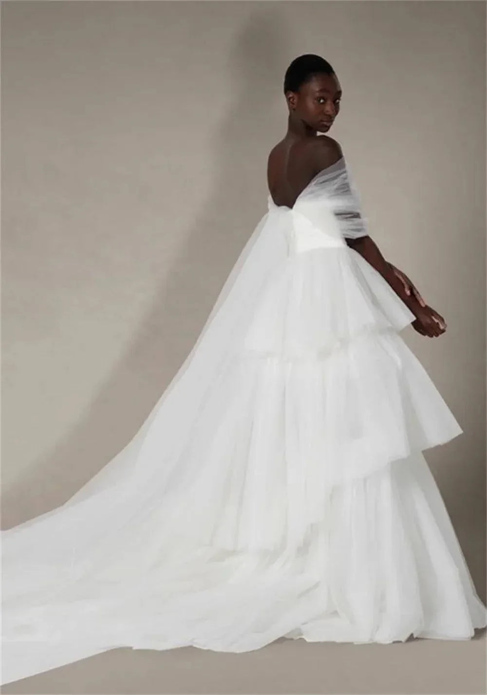 VougeVamp Formal A-Line Lace Wedding Dress - Multilayer Floor-Length Off-the-Shoulder Evening Gown