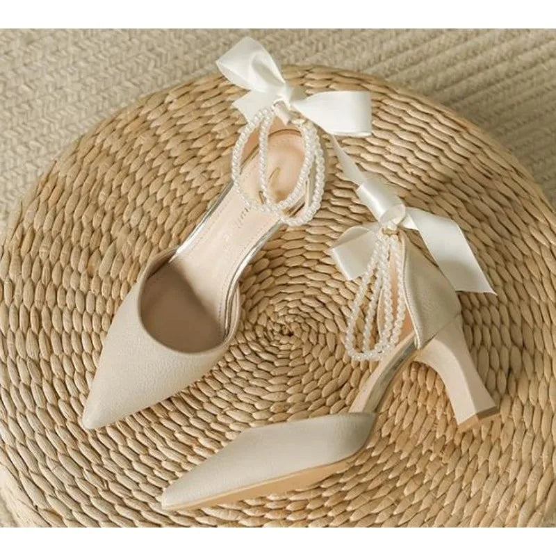 VougeVamp Luxury Pearl Rhinestone Wedding Shoes – Pointed Toe High Heels for Brides, Parties & Special Occasions