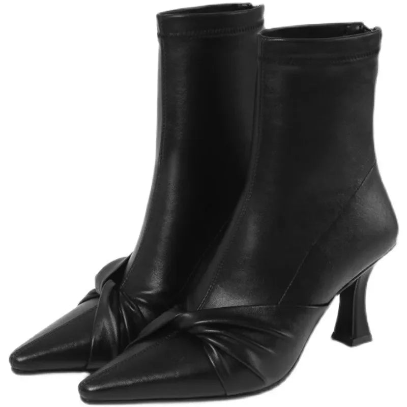 VougeVamp Patent Leather Ankle Boots – Luxury Bow Detail Winter Boots for Weddings & Parties
