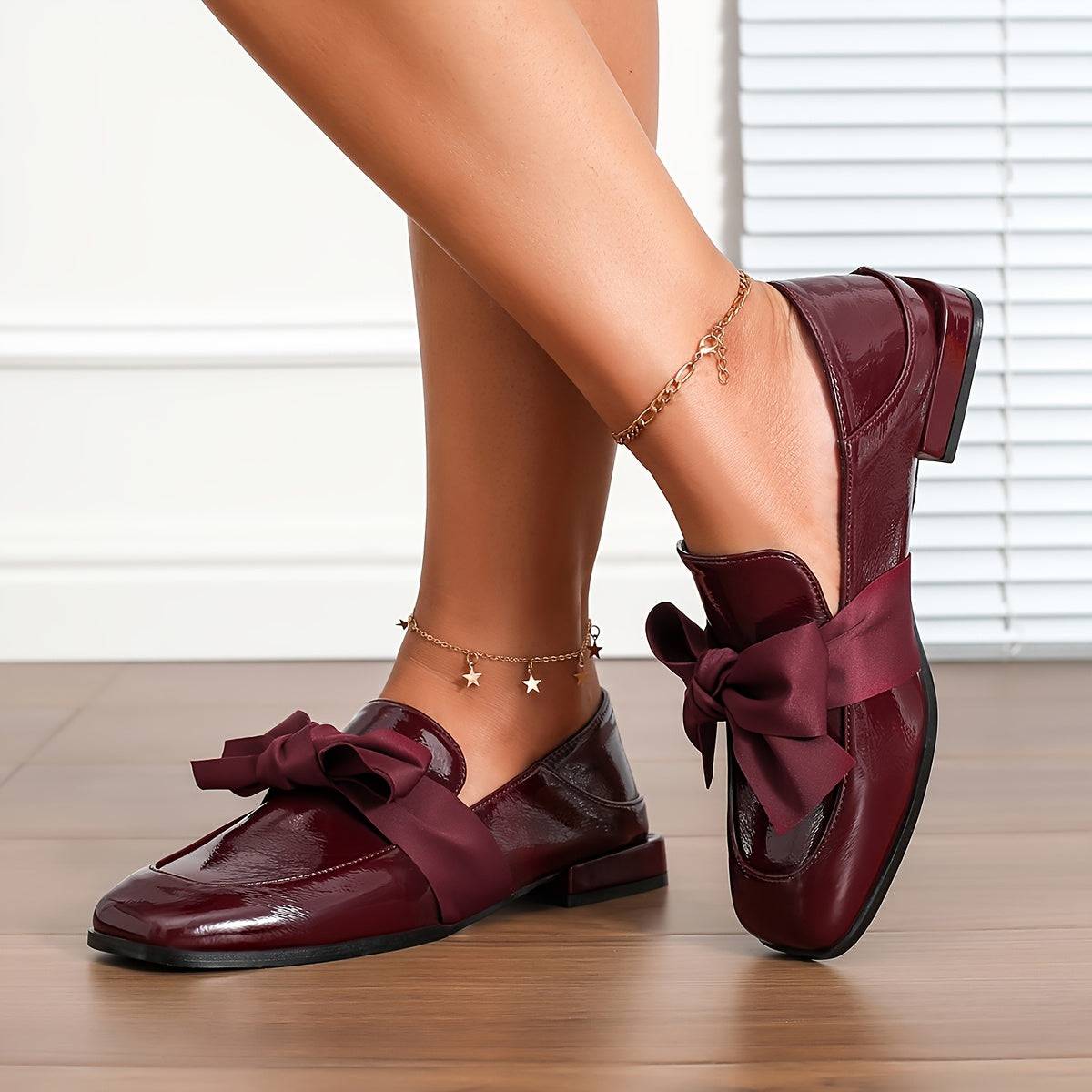 VougeVamp Women's Fashionable Bow Burgundy Mules – Elegant Slip-On High Heel Shoes