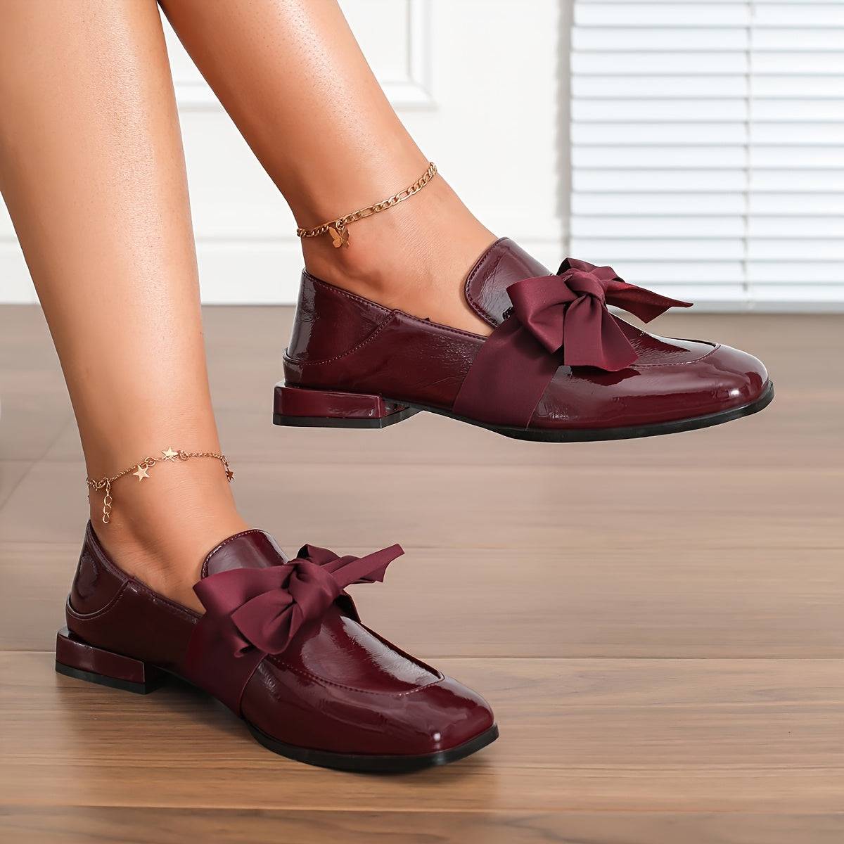 VougeVamp Women's Fashionable Bow Burgundy Mules – Elegant Slip-On High Heel Shoes