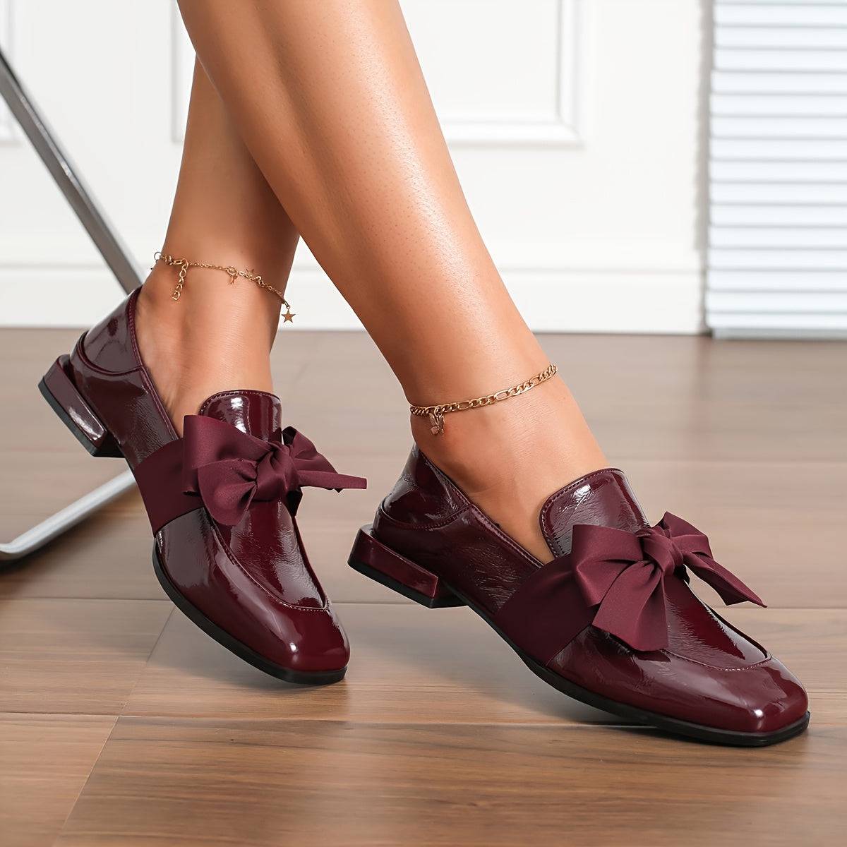 VougeVamp Women's Fashionable Bow Burgundy Mules – Elegant Slip-On High Heel Shoes
