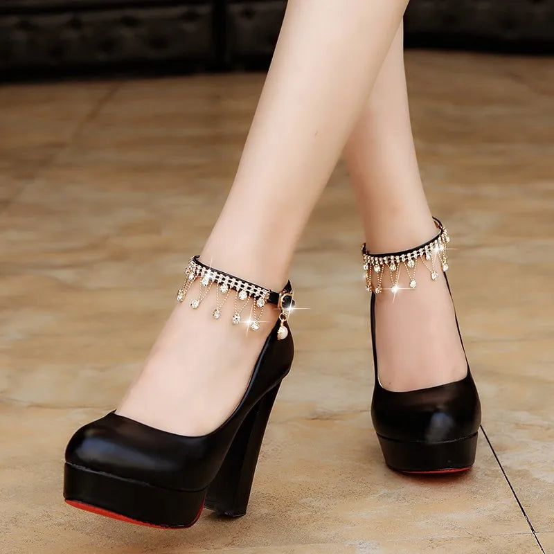 VougeVamp Crystal Pearl Ankle Strap Bridal Heels – White Wedding Pumps for Brides & Formal Occasions