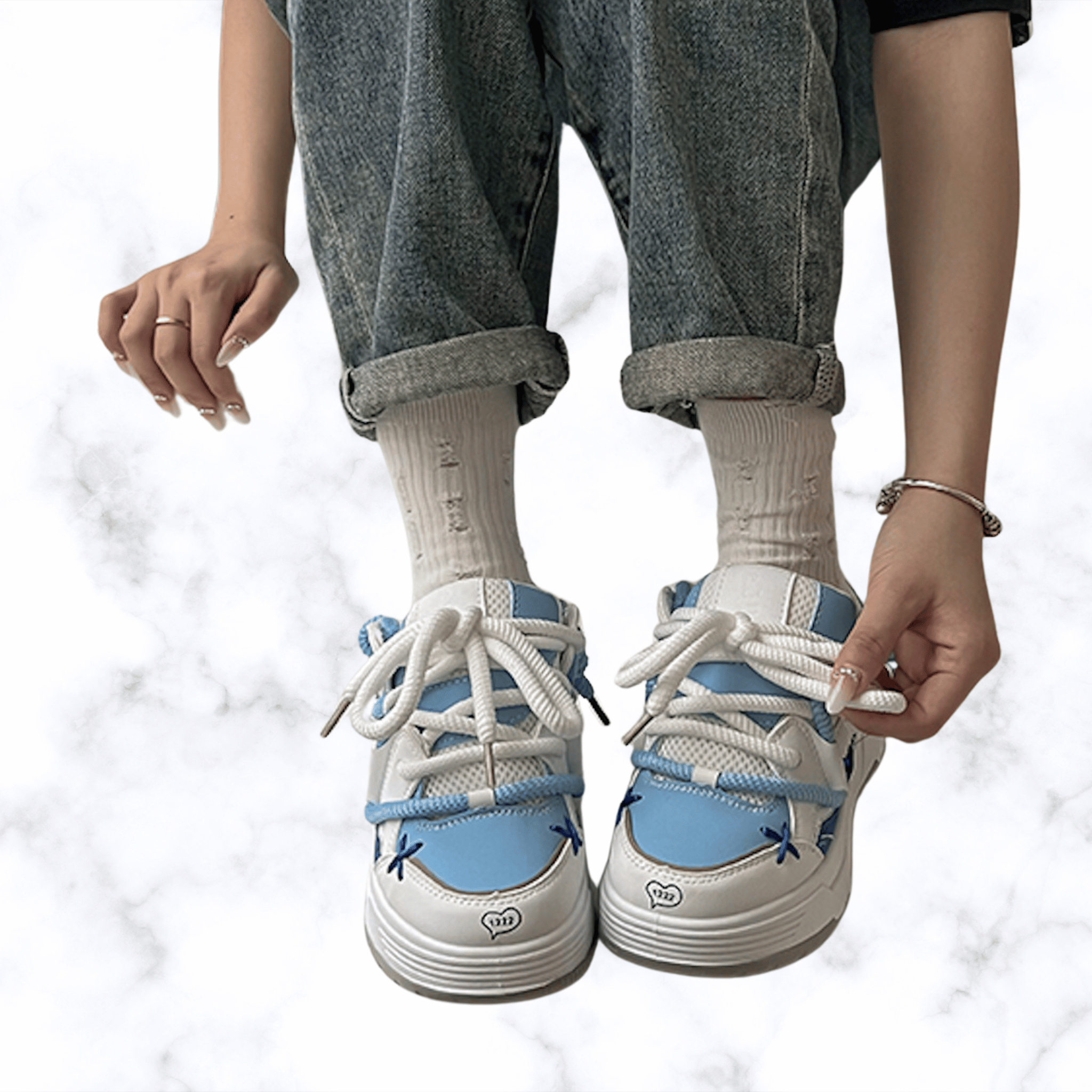 Women's Breathable Lace-Up Leather Mesh Sneakers – Comfortable Outdoor Athletic Shoes