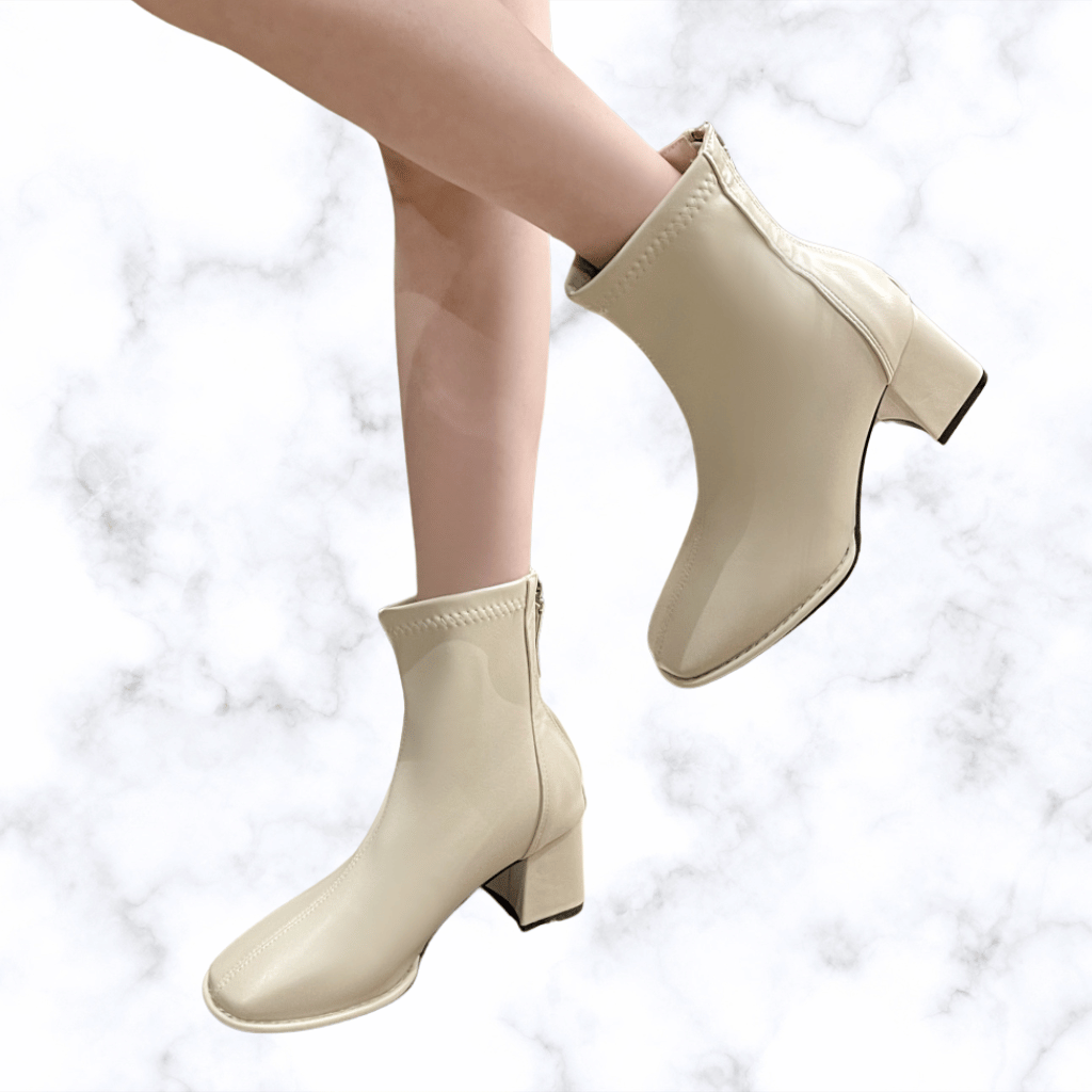 Women's British Style Square Toe Zipper Boots, Winter Fashion Chunky Heel High Heeled Designer Shoes
