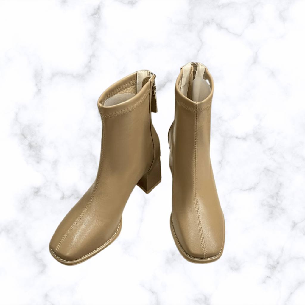 Women's British Style Square Toe Zipper Boots, Winter Fashion Chunky Heel High Heeled Designer Shoes