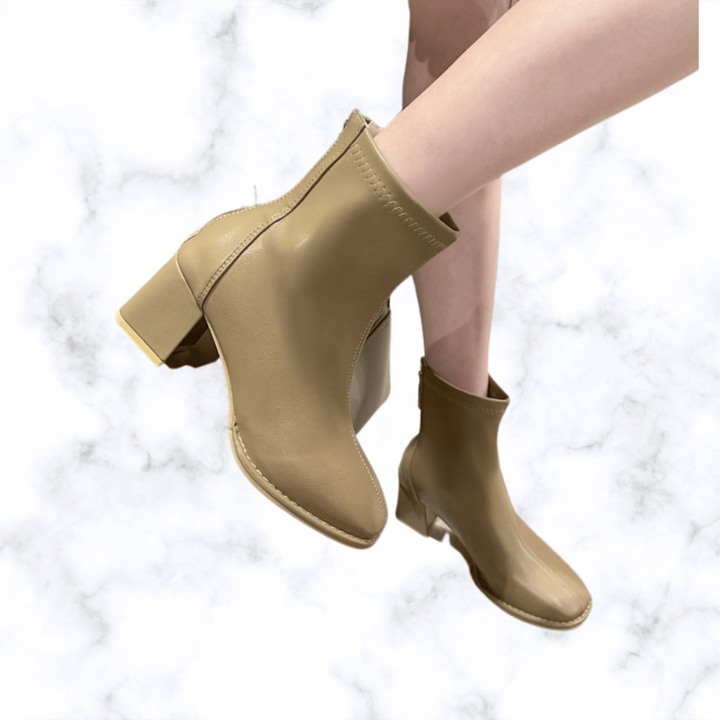 Women's British Style Square Toe Zipper Boots, Winter Fashion Chunky Heel High Heeled Designer Shoes