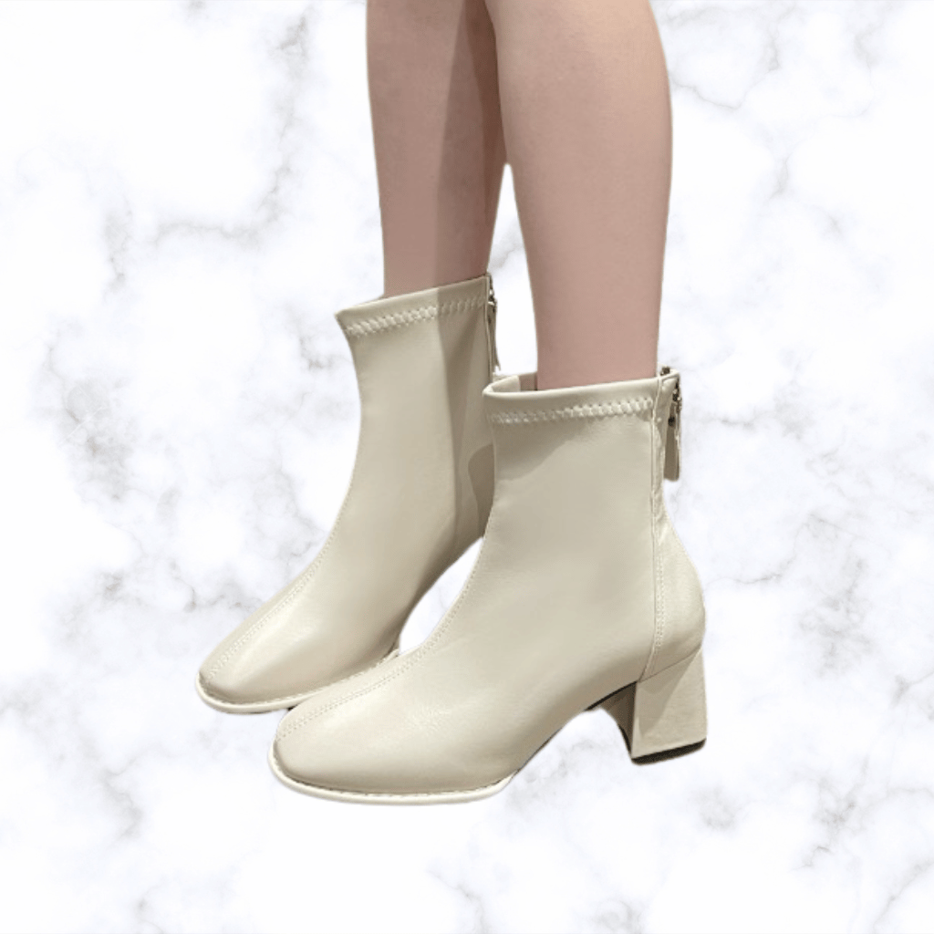 Women's British Style Square Toe Zipper Boots, Winter Fashion Chunky Heel High Heeled Designer Shoes