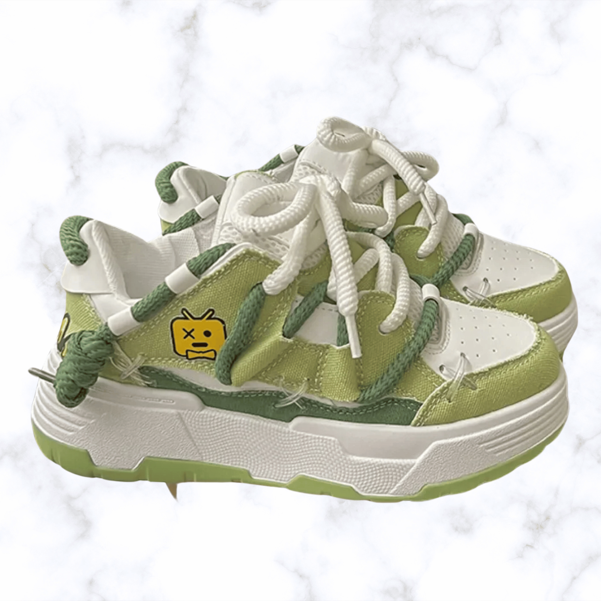 Women's Chunky Denim Platform Sneakers – Wide Sole, Lace-Up Hip Hop Style, Casual Splicing Design