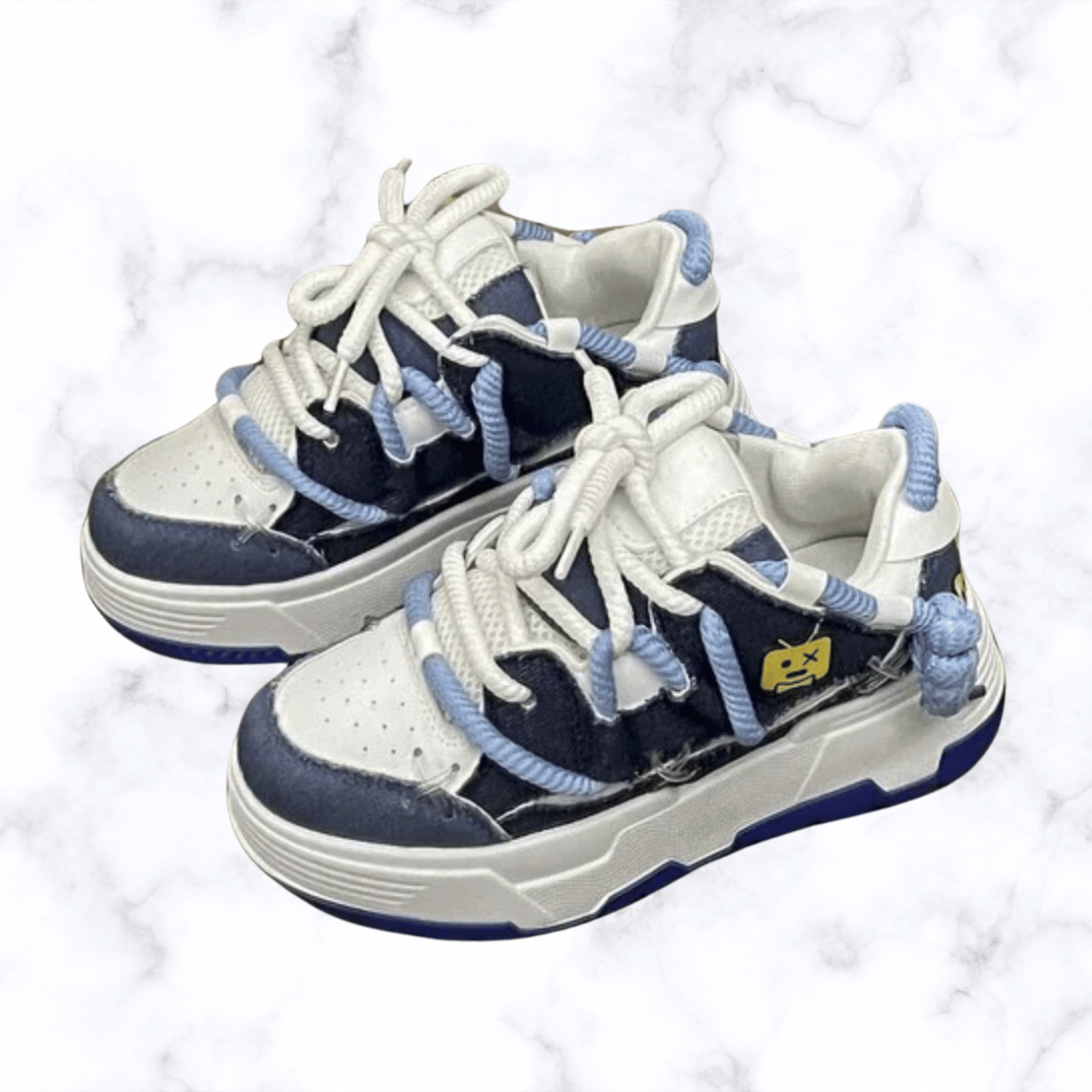 Women's Chunky Denim Platform Sneakers – Wide Sole, Lace-Up Hip Hop Style, Casual Splicing Design