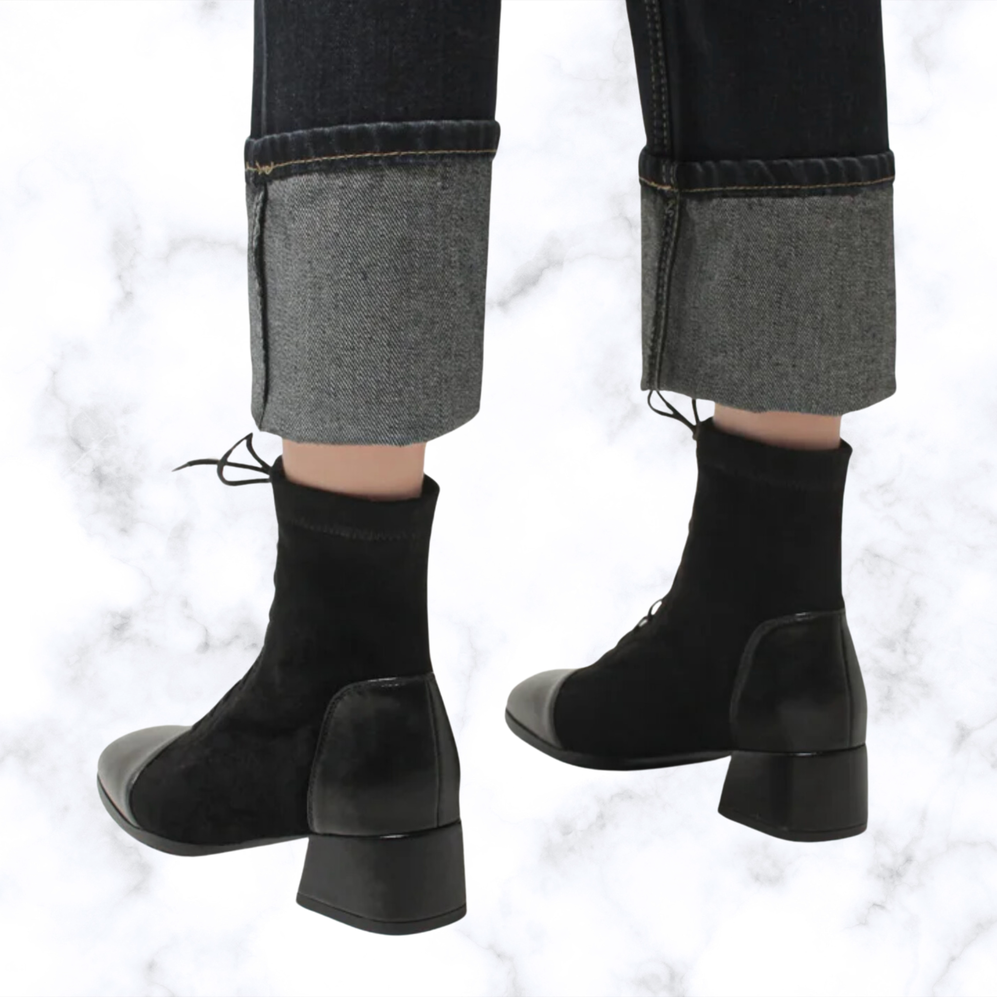 Women's Elegant Lace-Up Ankle Boots – Solid Black or Beige, Square Toe, Low Heels, Fashionable Rubber Design