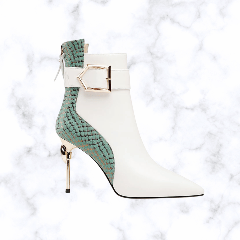 Women's Handmade Retro Leather Boots – Pointed Toe, Belt Buckle, Side Zip, High Heel Winter Party Boots