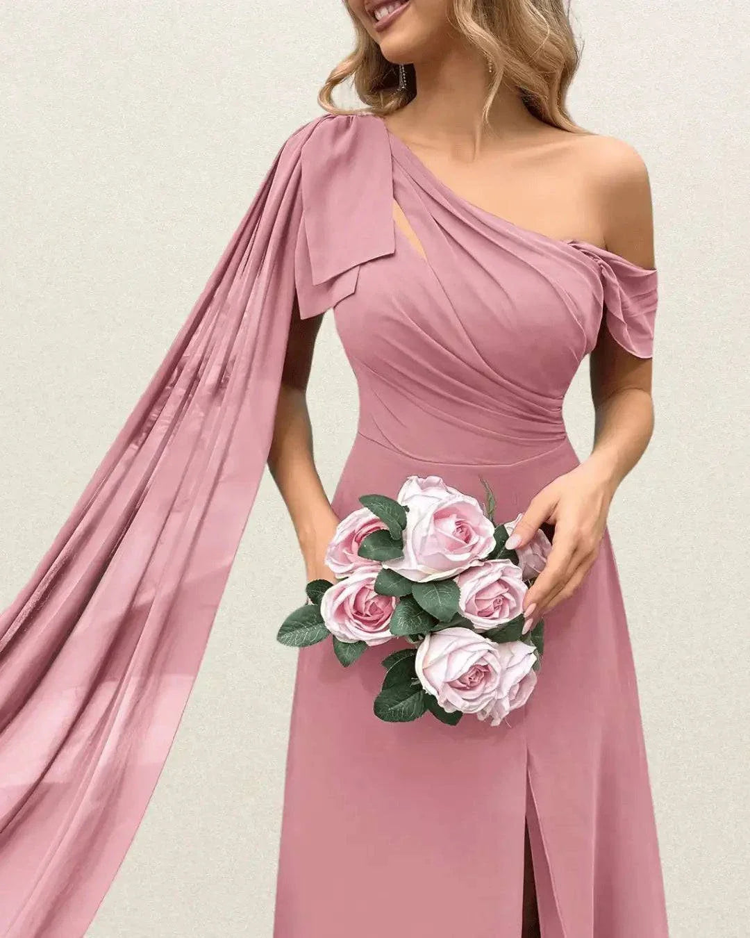 Women's Solid Color Simple Everyday Off-Shoulder Bridesmaid Dress – Elegant & Versatile for Special Occasions - VougeVampUK